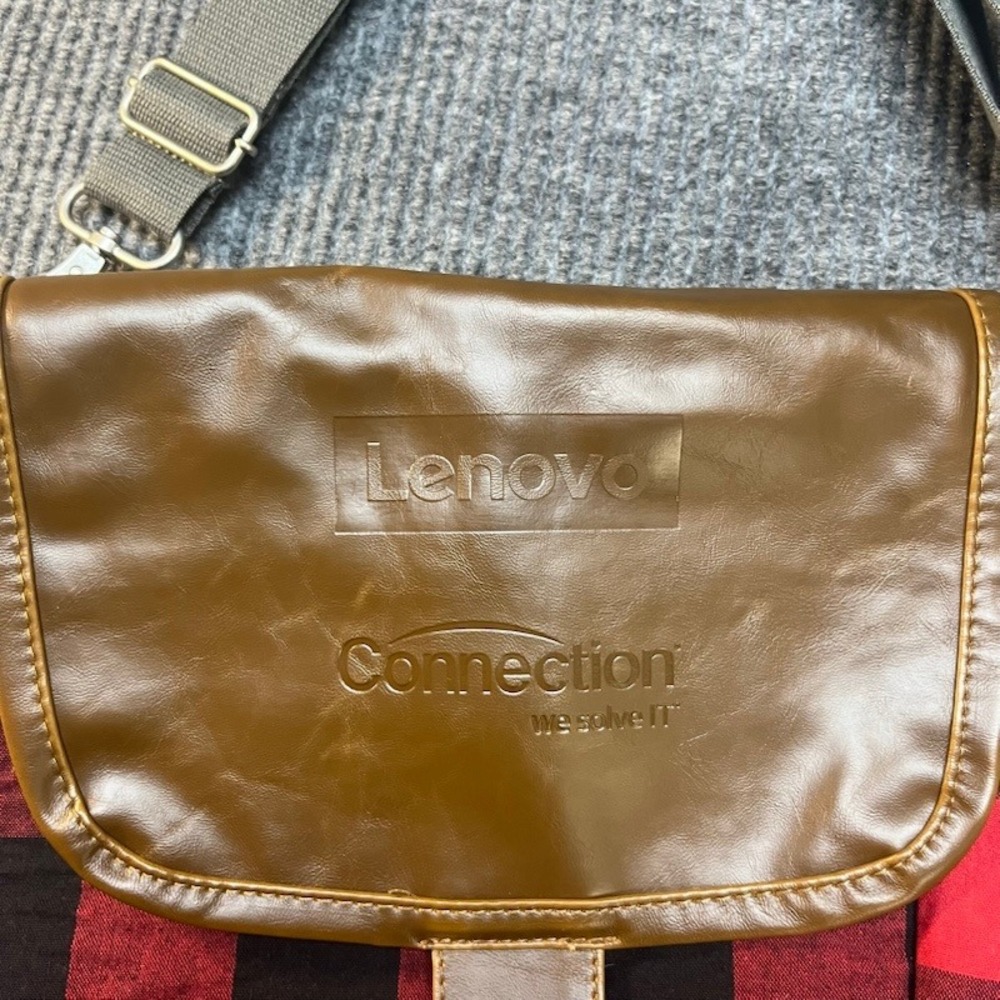 Lenovo Connection Red Black Buffalo Plaid Messenger Bag Laptop Tech CrossbodyBag - Picture 4 of 5